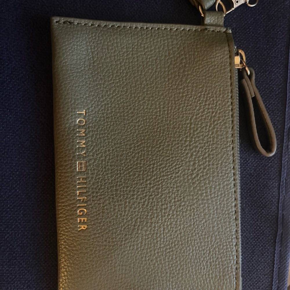 Tommy Hilfiger Sage Green Leather Wristlet